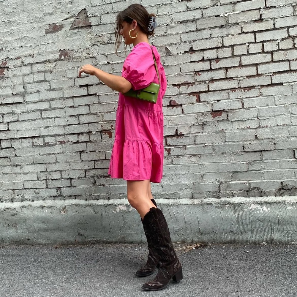 Chic Pink Square Neck Dress